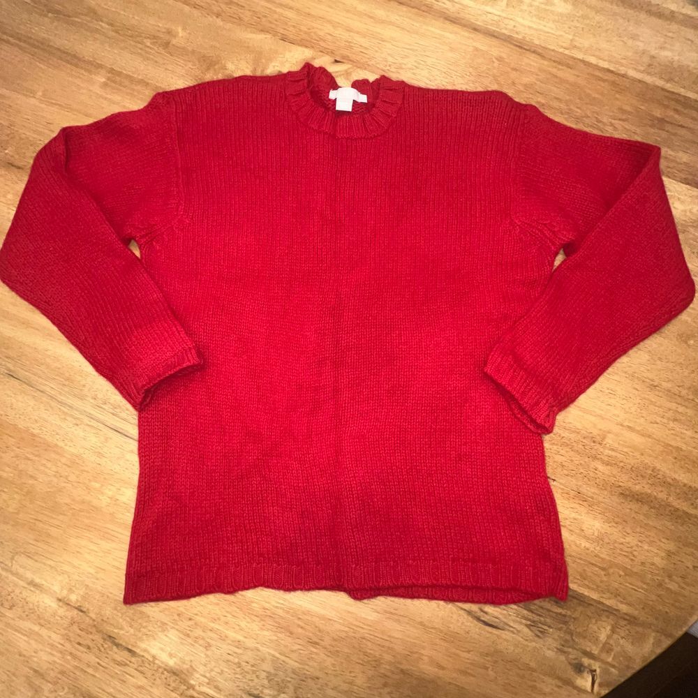 Woman's j crew 100% wool red sweater‎ jumper crew neck cranberry size large